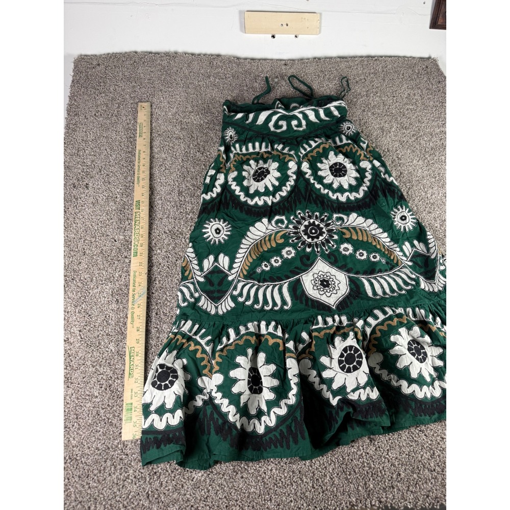 Sea New York Green Embroidered Floral Midi Skirt Boho Tiered Ruffle Women Size S - Picture 2 of 9